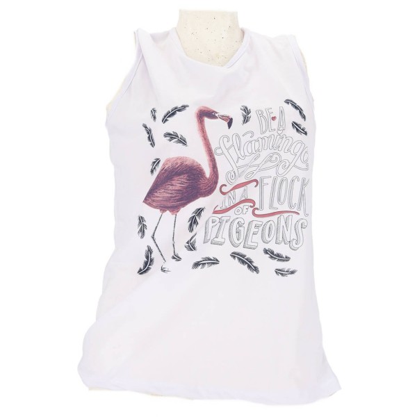 OEM Γυναικεία Λευκή Αμάνικη Μπλούζα -Flamingo