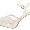 New Collection Νυφική Γόβα Slingback με Ψηλό Λεπτό Τακούνι και Floral Μοτίβο με Πέρλες