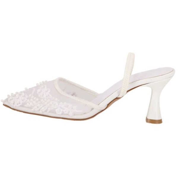 New Collection Νυφική Γόβα Slingback με Πέρλες Γυναικεία Παπούτσια