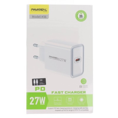 Pavareal K56 Σετ Φόρτισης 27W Με Θύρα USB-C και Καλώδιο Type-C Σε Type-C