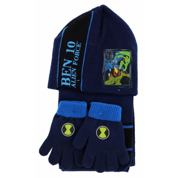 Μπλε Παιδικό σκουφί κασκόλ & γάντια “BEN 10” Stamion