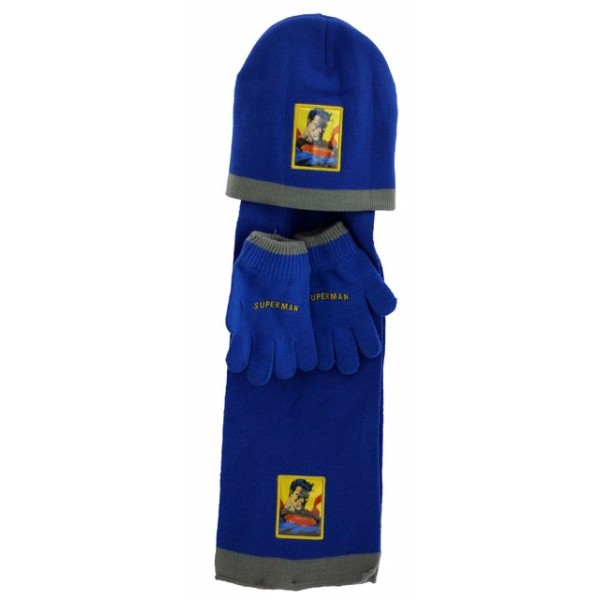 Μπλε Παιδικό σετ σκουφί κασκόλ & γάντια “SUPERMAN” Stamion