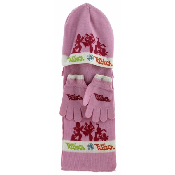 Ροζ Παιδικό σετ σκουφί κασκόλ & γάντια “WITCH” Stamion