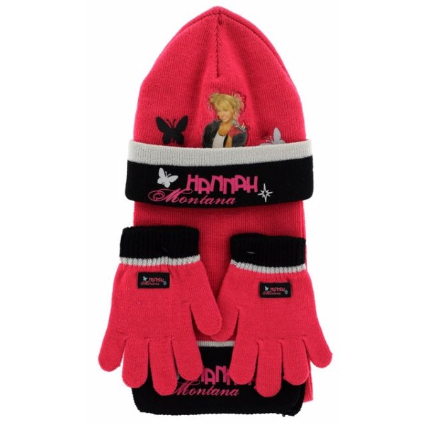 Παιδικό σετ σκουφί κασκόλ & γάντια “Hannah Montana” Ροζ Χρώμα