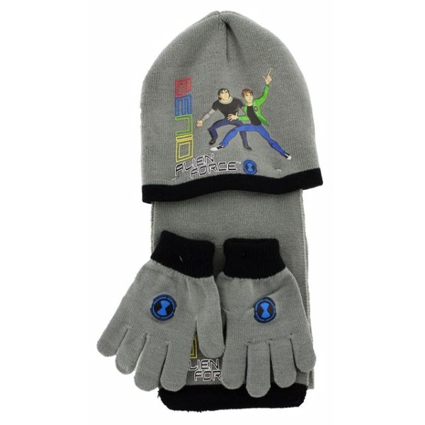 Γκρι Παιδικό σετ σκουφί κασκόλ & γάντια “Ben 10 Alien Force” Stamion