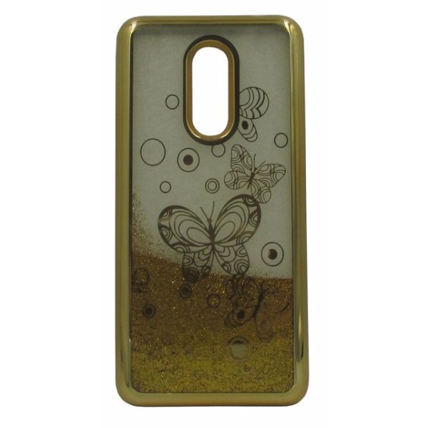 Back Cover Θήκη Σιλικόνης Με Κινούμενη Χρυσόσκονη Και Σχέδιο Πεταλούδα Χρυσό (Xiaomi Redmi 5 Plus)