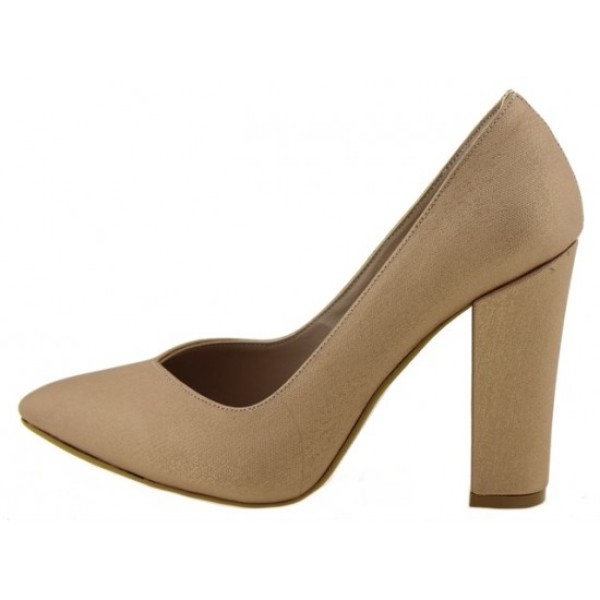 PAYLAN Leather Chunky High Heel Heels In Champagne Color