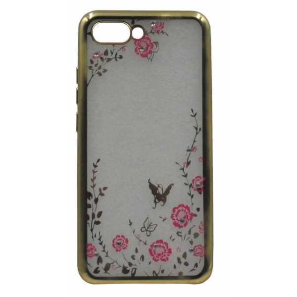 Forcell Back Cover Θήκη Σιλικόνης Με Στρασάκια Και Σχέδιο Λουλούδια (Honor 10)