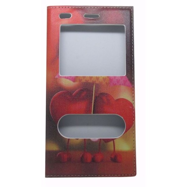 Θήκη Book Δερματίνης Με Call Display, Δυνατότητα Απάντησης Και Σχέδιο Καρδιές (Huawei P8 Lite)