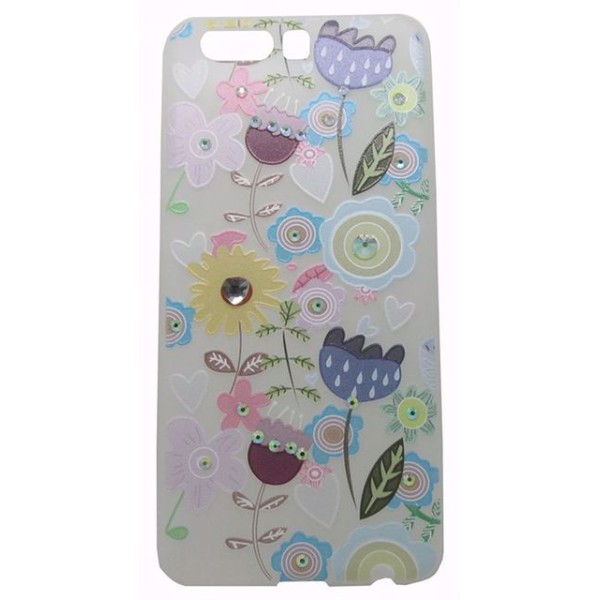 NEX.T Back Cover Θήκη Σιλικόνης Με Στρασάκια Και Σχέδιο Λουλούδια (Huawei P10)