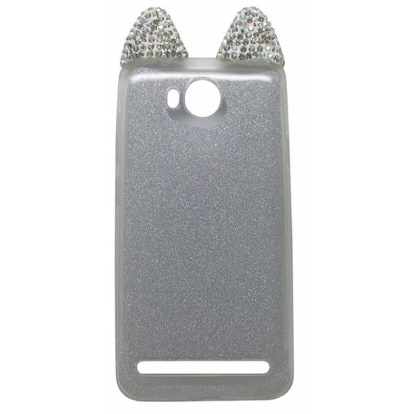 Back Cover Θήκη Σιλικόνης Με Αυτάκια Στρας Και Πλάτη Γκλίτερ Ασημί (Huawei Y3 II)