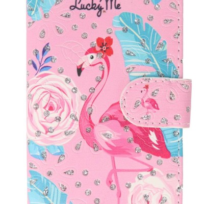 B.D.L Θήκη Book Wallet Πορτοφόλι Με Στρασάκια Και Σχέδιο Φλαμίνγκο (Samsung Galaxy A6 2018)