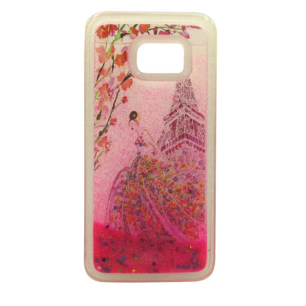 Back Cover Θήκη Σιλικόνης Με Κινούμενη Χρυσόσκονη Ροζ Και Σχέδιο Paris (Samsung Galaxy S7 Edge)