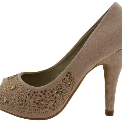 Sweet Shoes Καστόρ Γόβες Στιλέτο με Στρας σε Μπεζ Χρώμα