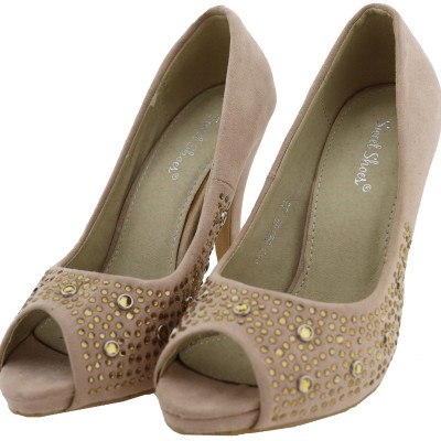 Sweet Shoes Καστόρ Γόβες Στιλέτο με Στρας σε Μπεζ Χρώμα